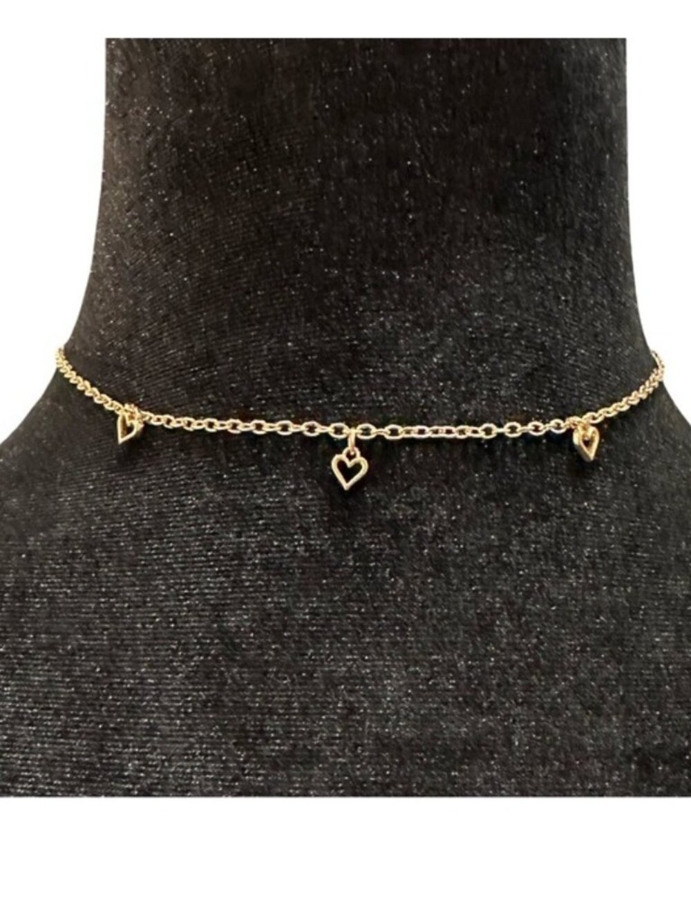 Gold-Tone Chain Choker Necklace With Dainty Heart Charms Adjustable For Women
